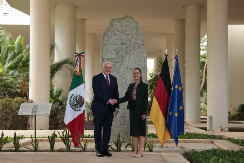 Sheinbaum recibe a presidente de Alemania en Cancún; abordan cooperación e inversión
