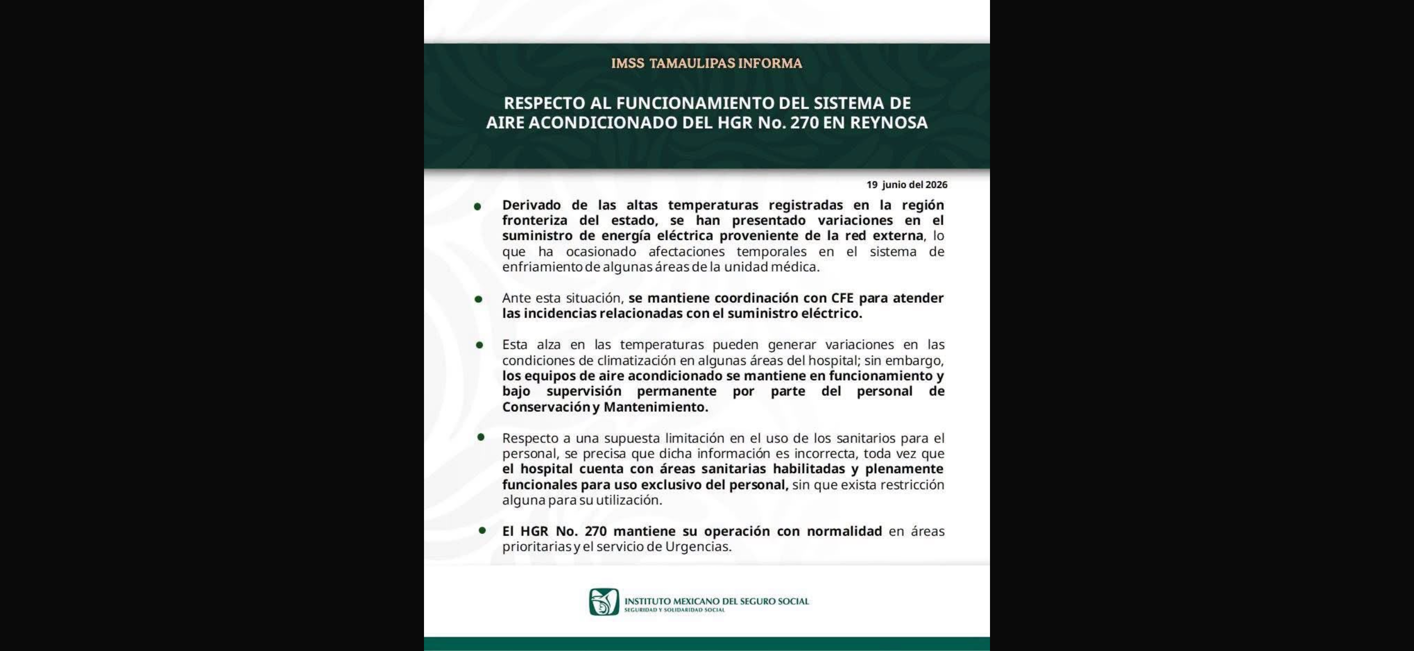 IMSS atribuye fallas  de climatización en el 270 a variaciones en la electricidad