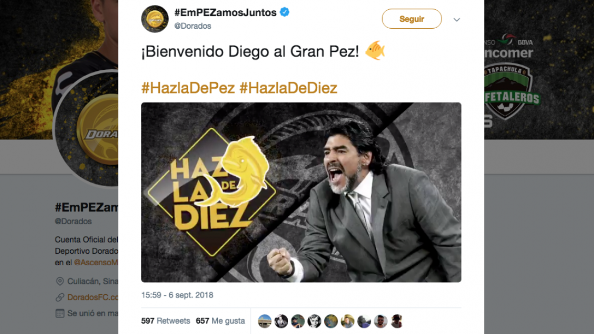 Diego Armando Maradona es nuevo DT de Dorados