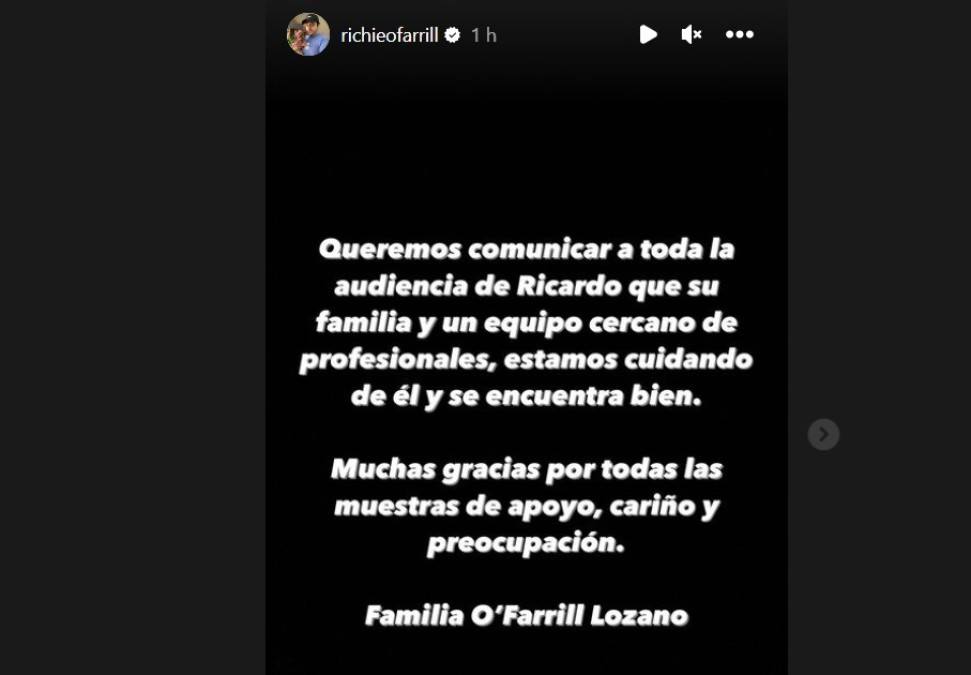 Richie O´Farril está bien y en tratamiento, confirma su familia