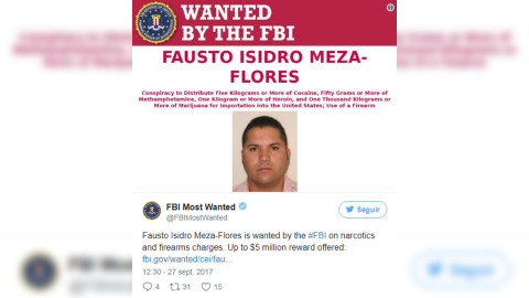 Ofrecen recompensa por Fausto Isidro Meza Flores, alias “el Chapo Isidro”