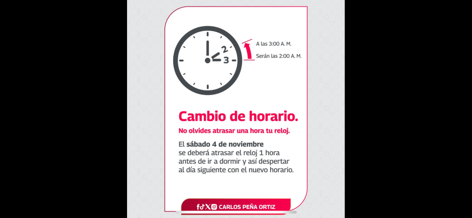 Este domingo 5 de noviembre termina el horario de verano en Reynosa*