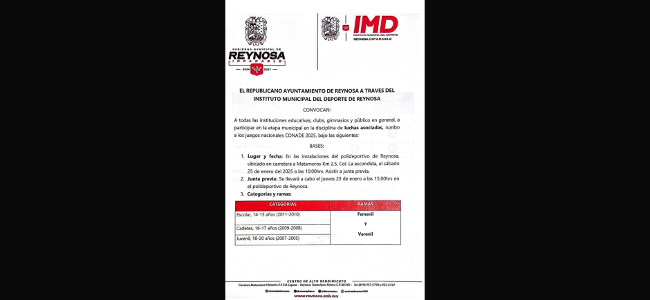 Recordatorio al Torneo Municipal de Lucha en el Polideportivo Reynosa