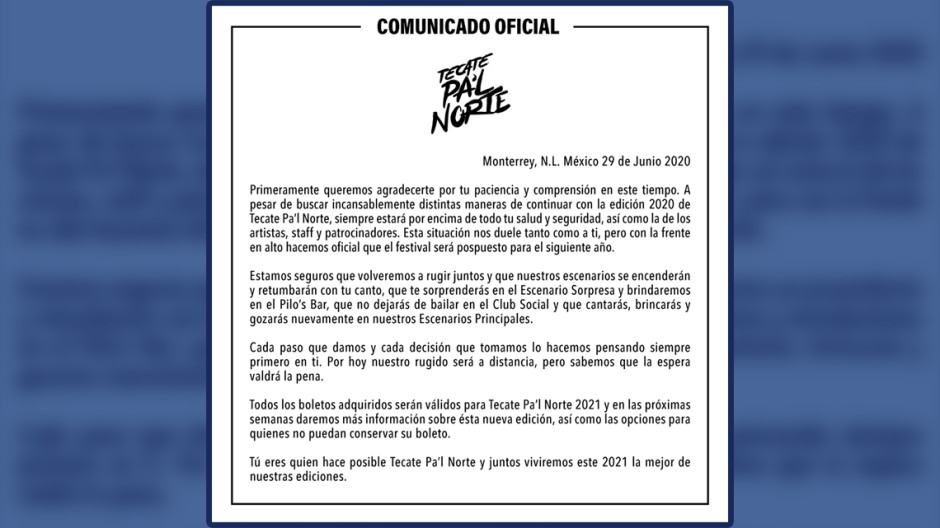 Posponen festival Tecate Pa’l Norte para 2021