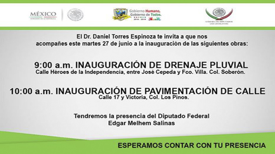 Invita Ayuntamiento a inauguración de obras