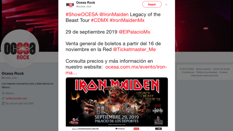 Iron Maiden vendrá a México en 2019