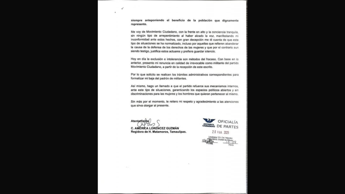Renuncian dos regidores a Movimiento Ciudadano en el Cabildo de Matamoros