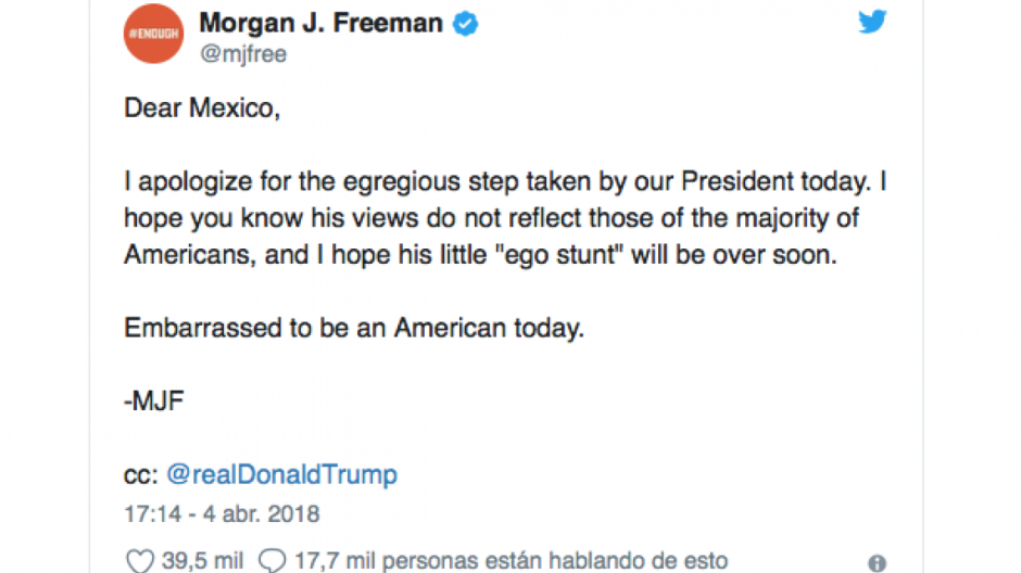 Morgan Freeman escribe disculpa a México por acciones de Trump