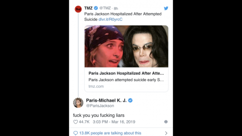 Desmiente Paris Jackson versiones sobre su suicidio