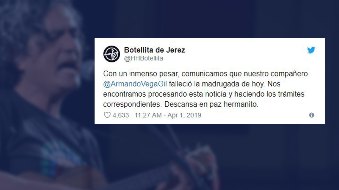 Confirman muerte de Armando Vega Gil de Botellita de Jerez