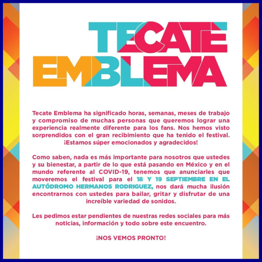 Tecate Emblema anuncia cambio de fechas