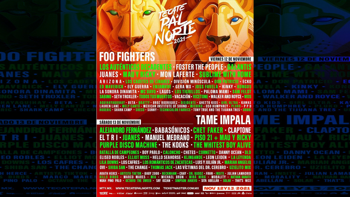 ¡La espera terminó! Este es el Line Up por día del Tecate Pa'l Norte 2021