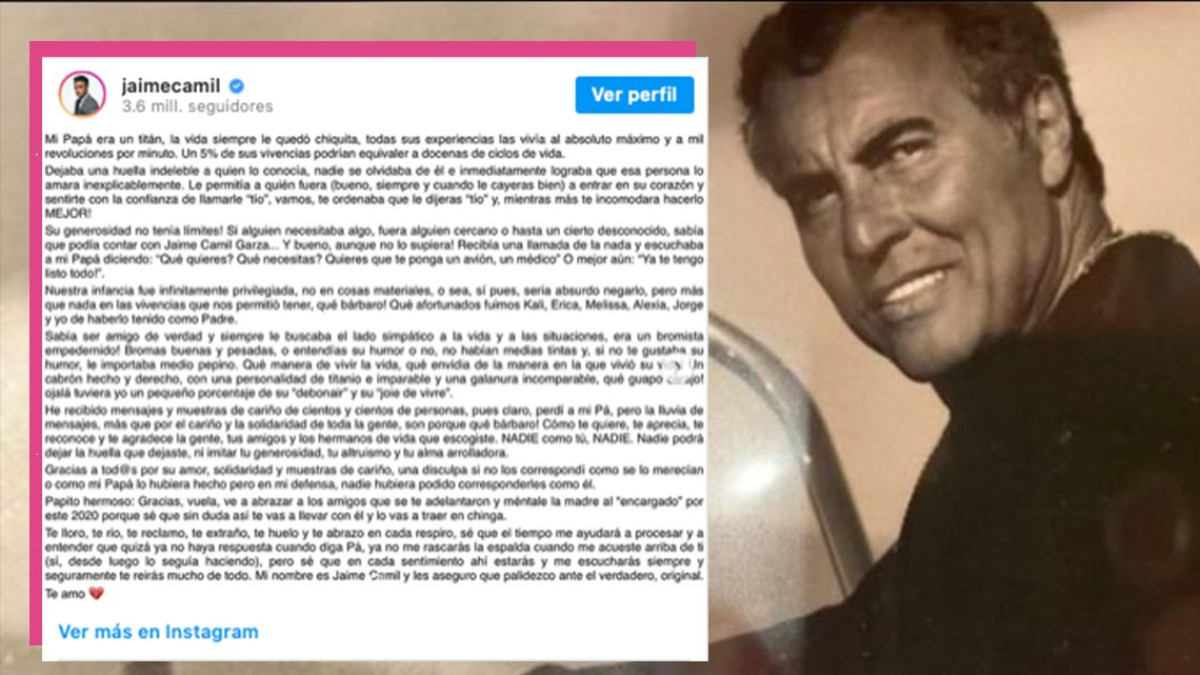 Jaime Camil se despide de su padre con emotivo mensaje