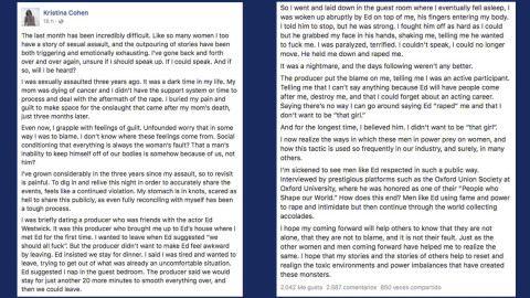 Actriz acusa a Ed Westwick de violación