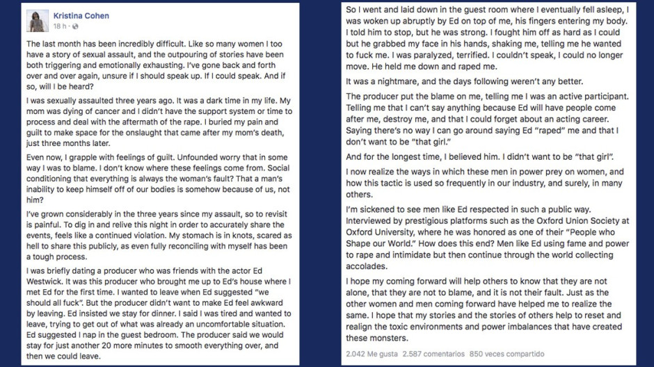 Actriz acusa a Ed Westwick de violación