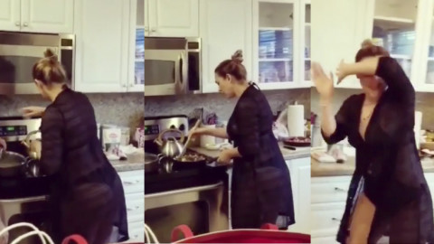 Aracely Arámbula cocinando con sexy bikini