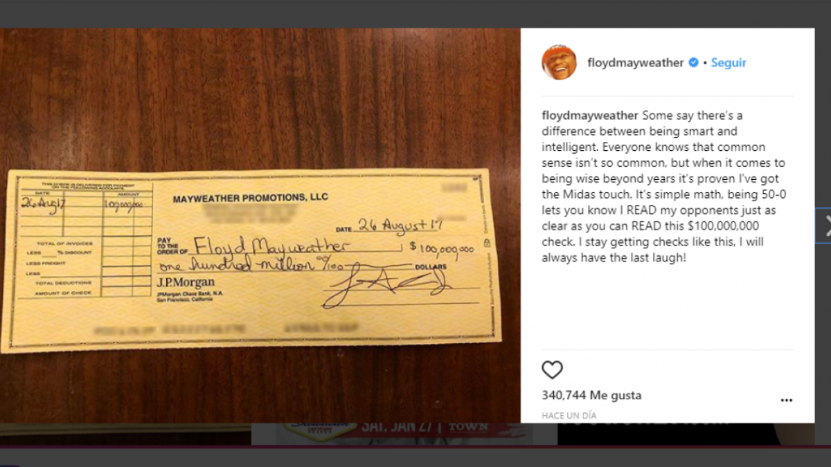 Floyd Mayweather presume cheque de 100 mdd