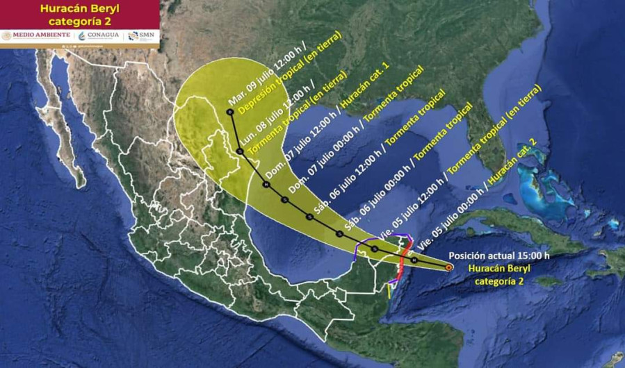 Definió SMN posibilidad de que Beryl afecte frontera de Tamaulipas y Texas 