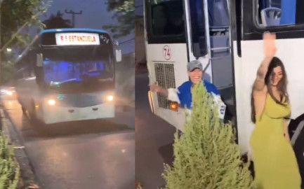 Karely Ruiz y Santa Fe Klan viajan en camión en Monterrey