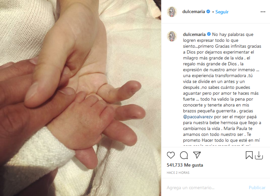 Dulce María anuncia nacimiento de su bebé