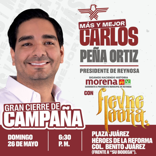 Vamos hacia el triunfo! Ven al Gran Evento de Cierre de Campaña de Carlos Peña Ortiz