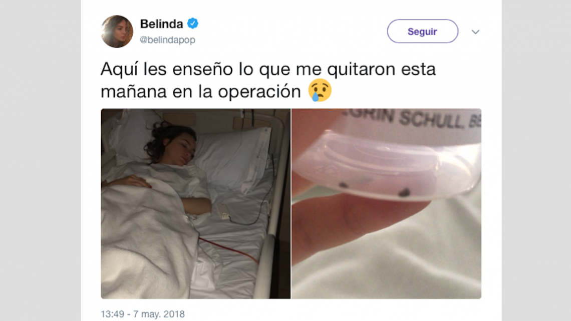 Belinda es operada de emergencia por piedras en el riñón