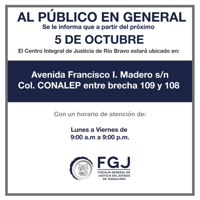 FGJET iniciará operaciones en Centro Integral de Justicia en el municipio de Río Bravo