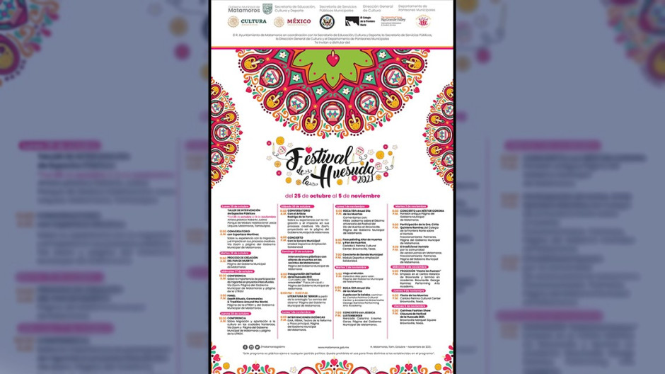 Presenta Gobierno de Matamoros programación del  Festival de la Huesuda para celebrar “Día de Muertos”