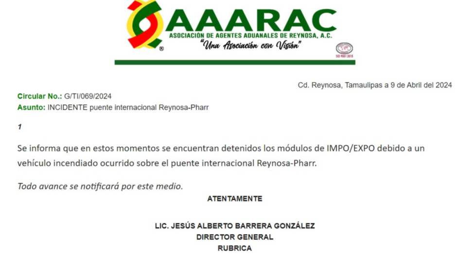  Se registra incendio de un vehículo en puente Pharr