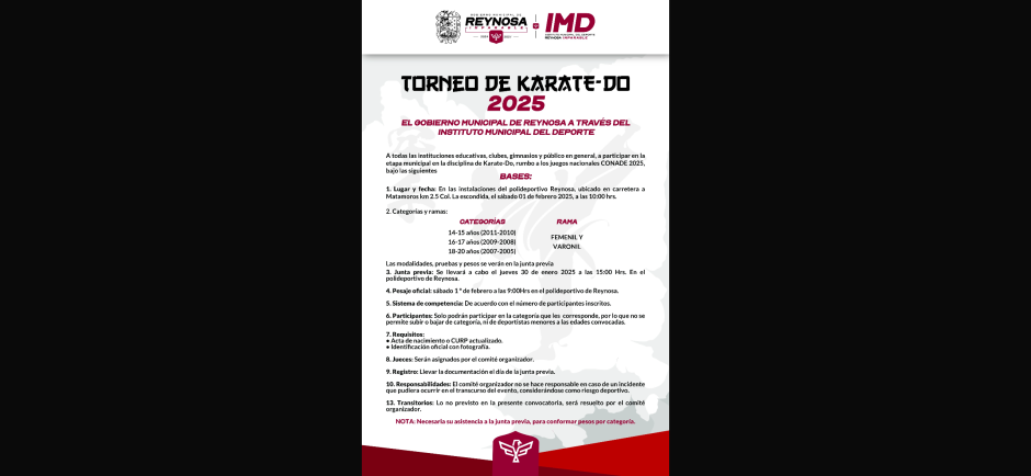 Invita Gobierno de Reynosa al Torneo Municipal de Karate