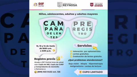 Inicia DIF Reynosa Registro para Campaña de Lentes Gratuitos 