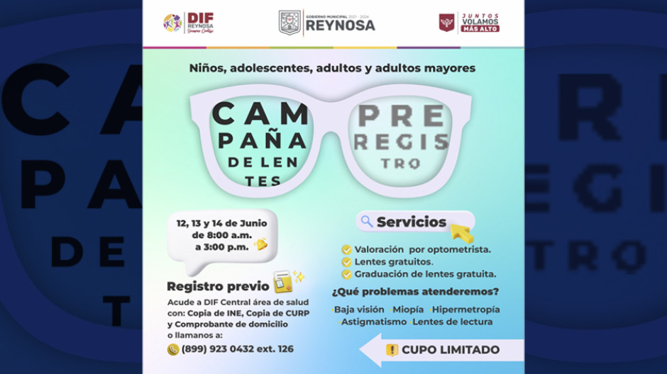 Inicia DIF Reynosa Registro para Campaña de Lentes Gratuitos 