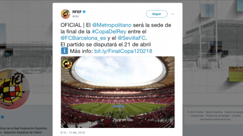 La final de la Copa del Rey entre Barcelona y el Sevilla se jugará en el Estadio Wanda Metropolitano