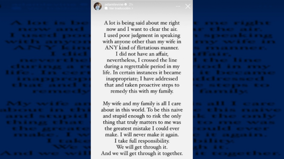 Responde Adam Levine a acusaciones de infidelidad a su esposa