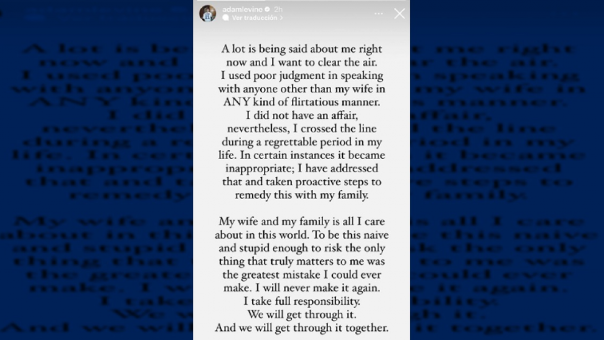 Responde Adam Levine a acusaciones de infidelidad a su esposa