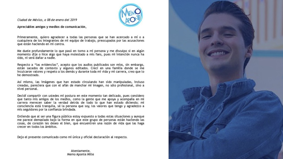 Memo Aponte se deslinda de señalamientos de acoso sexual