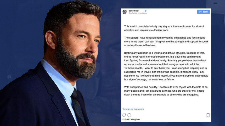 Ben Affleck envía emotivo mensaje tras salir de centro de rehabilitación