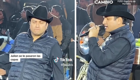 Captan a Julión Álvarez pasado de copas en pleno concierto
