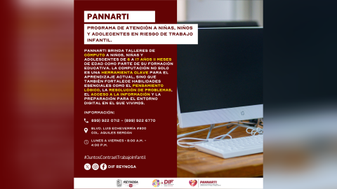 Ofrece DIF-Reynosa taller de cómputo a través de PANNARTI