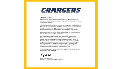 Chargers se mudan a Los Ángeles, dejando la ciudad de San Diego