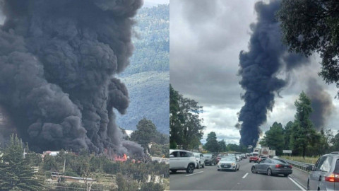 Explosión de camión con diésel provoca cierre total de la México-Puebla y deja tres lesionados