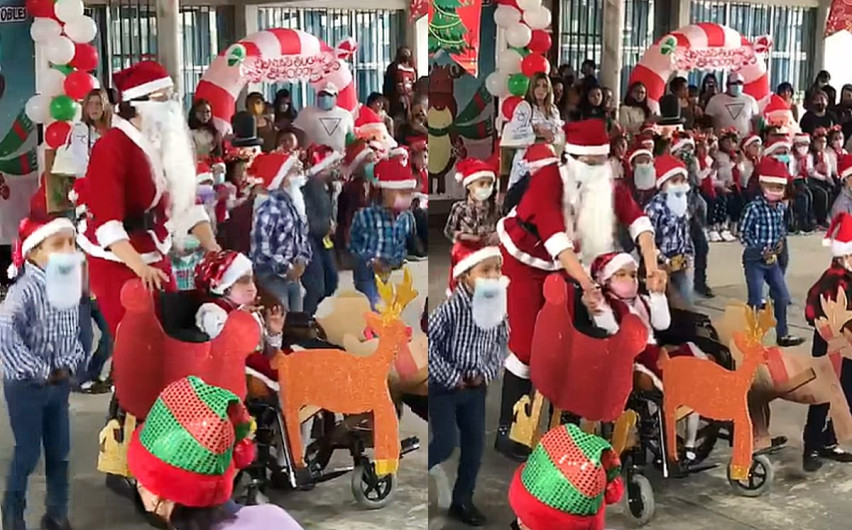 Maestra transforma silla de ruedas en trineo de alumna