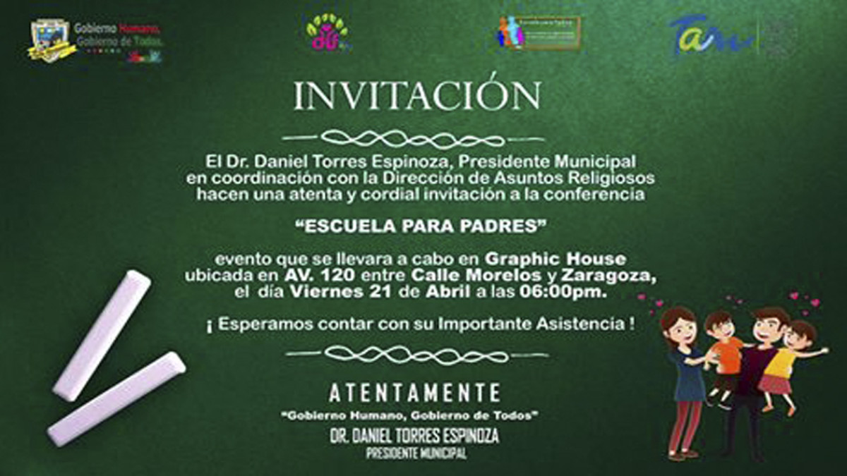 Invita ayuntamiento a la “Escuela para padres”
