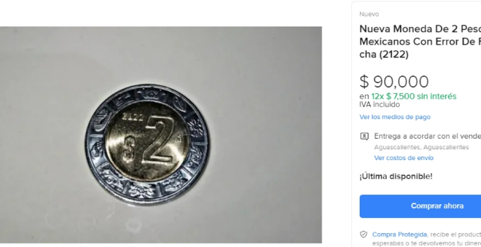 Ofrecen hasta por 90 mil pesos por moneda de 2 pesos con un error en su grabado