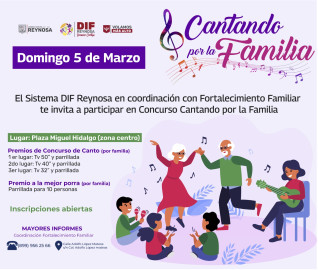 Invita DIF Reynosa a participar en Cantando por la Familia 