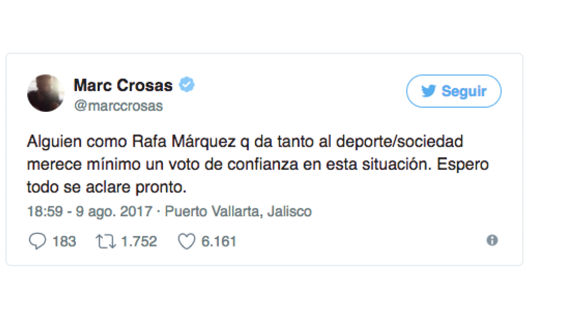 Liga mexicana se solidariza con Márquez