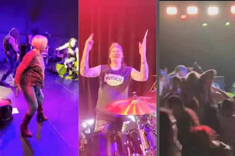 Mamá de baterista se lanza al público en pleno concierto