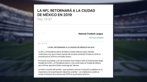 NFL regresa a México para 2019