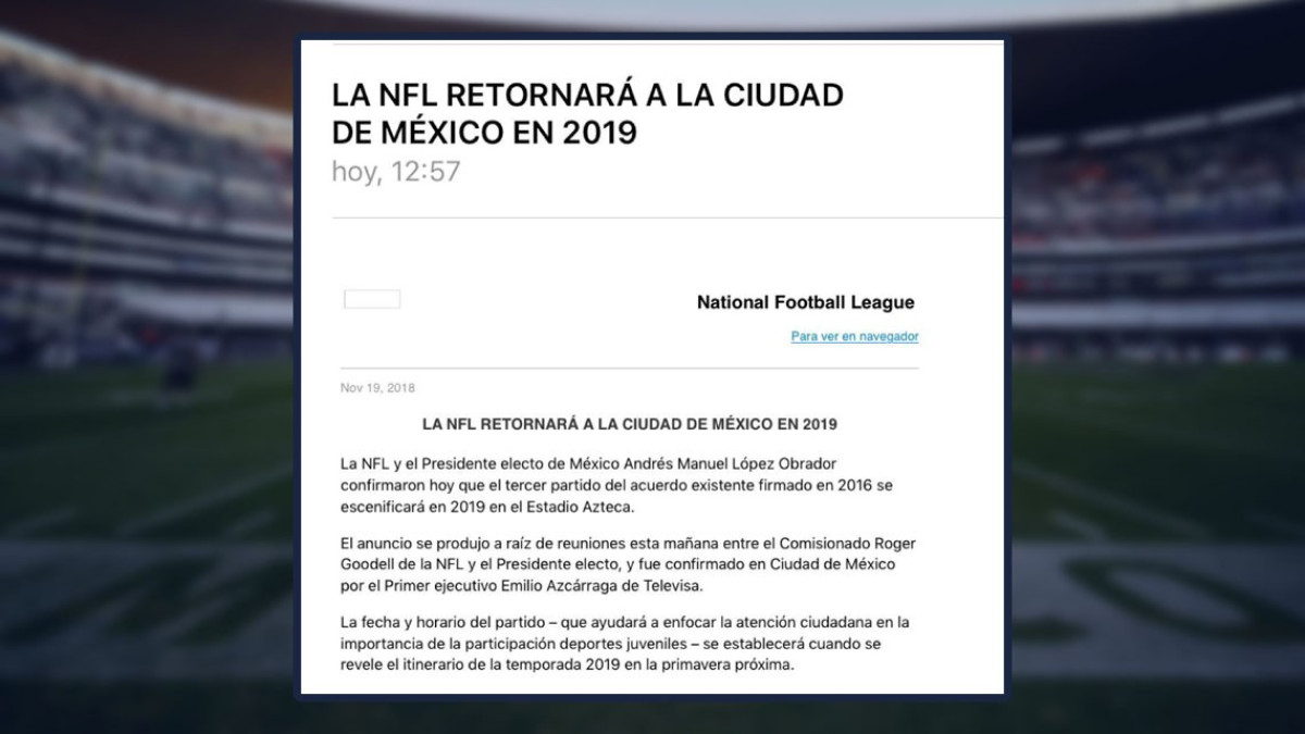 NFL regresa a México para 2019