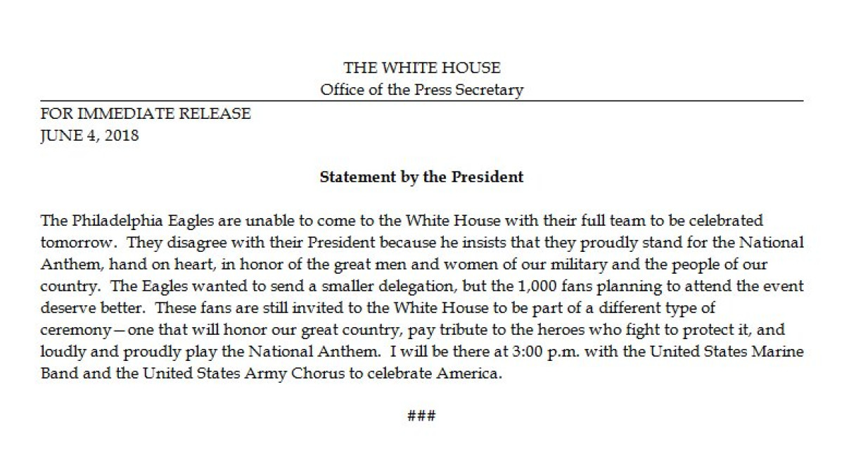 Trump cancela visita de los campeones del Super Bowl a la Casa Blanca